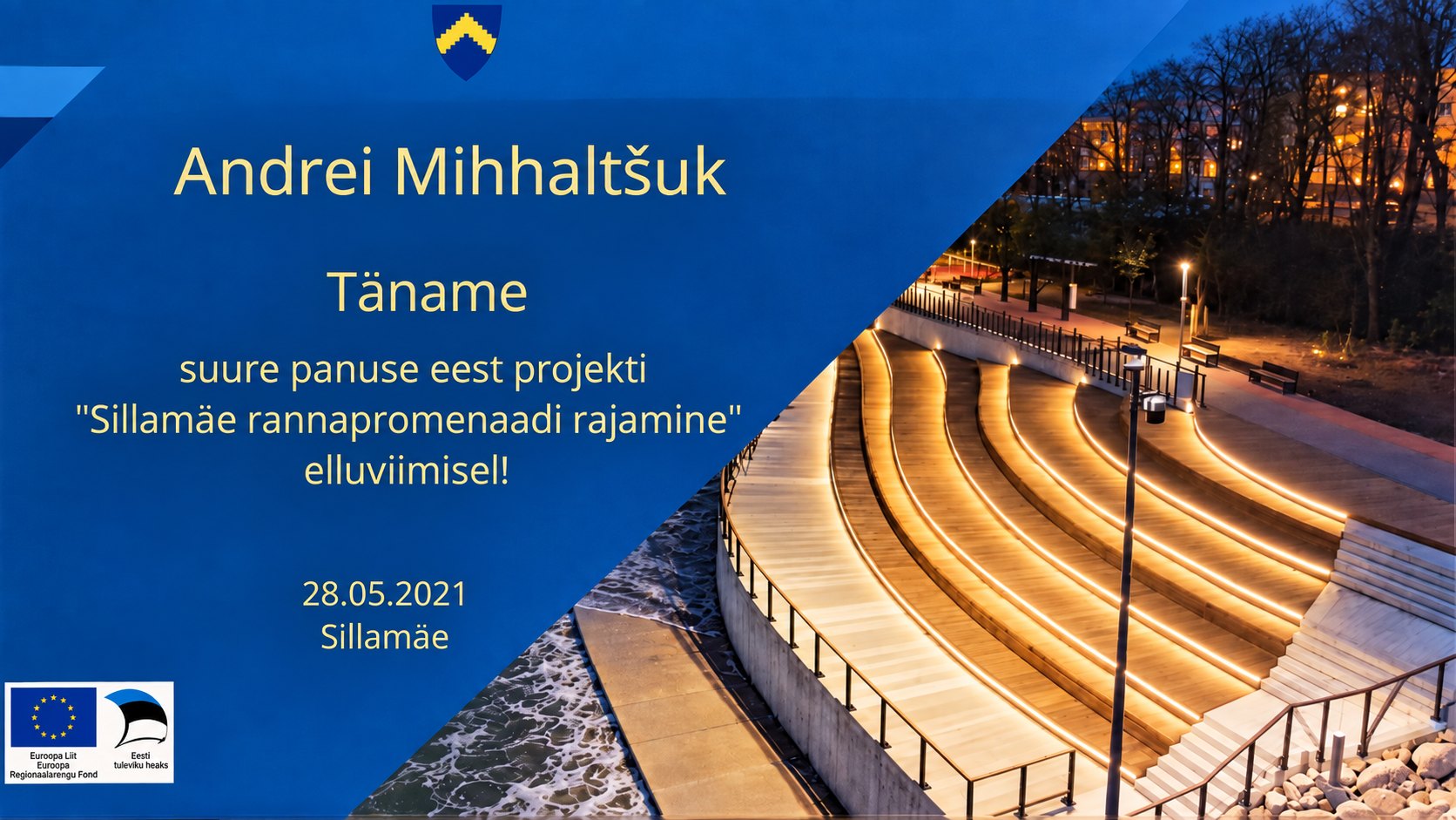 Tänukiri Sillamäe rannapromenaadi projekti eest